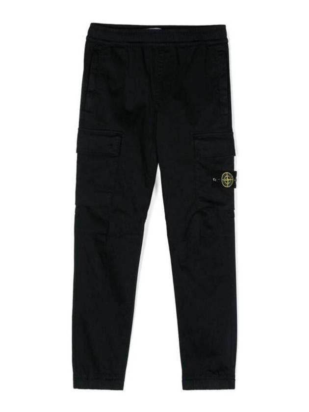 Kids Stretch Cotton Satin Straight Pants Navy - STONE ISLAND - BALAAN 1