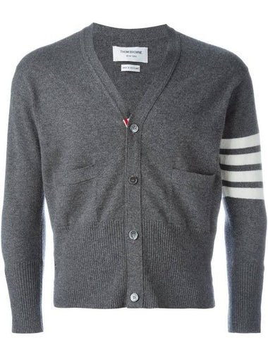 4-Bar Stripe Cashmere Cardigan Medium Grey - THOM BROWNE - BALAAN 1