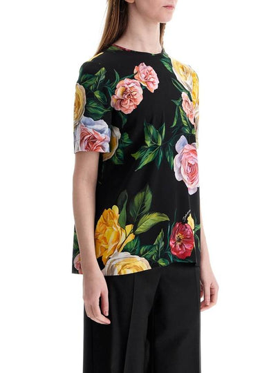 black silk t-shirt with floral print - DOLCE&GABBANA - BALAAN 2