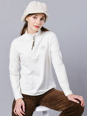 Coatna Functional Material Warm Span Half Zip-up Flower Embroidery Cream Beige T-shirt DO6232TS03-1 - DOYOUKNOWMC GOLF WEAR - BALAAN 1