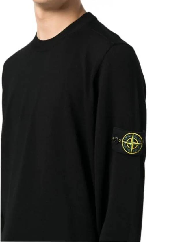 Regular Fit Crew Neck Wool Knit Top Black - STONE ISLAND - BALAAN 6