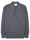 Small Heart Extra Fine Merino Wool Polo Shirt Grey - AMI - BALAAN 11