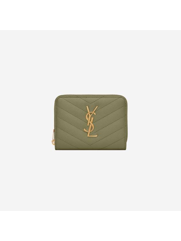 Monogram Compact Zipper Half Wallet Green - SAINT LAURENT - BALAAN 2