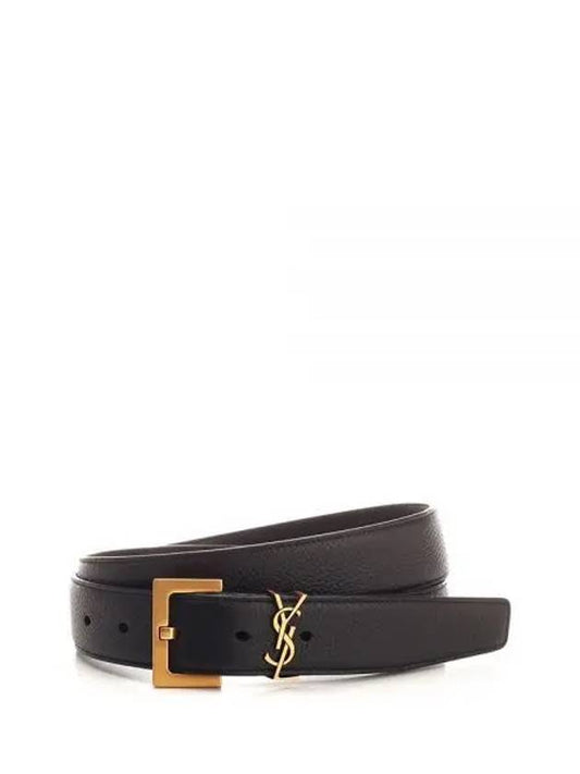 Men's Monogram Grain Leather Belt Gold - SAINT LAURENT - BALAAN 2