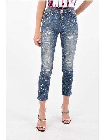 Denim Cotton Crop Jeans Blue - PHILIPP PLEIN - BALAAN 1