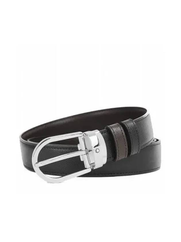 Horseshoe Buckle Reversible Leather Belt Black Brown - MONTBLANC - BALAAN 2