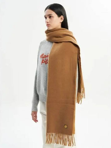 Women s bold foxhead patch scarf muffler gold brown caramel domestic product - MAISON KITSUNE - BALAAN 1