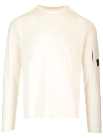 Extra Fine Merino Wool Crew Neck Knit Top White - CP COMPANY - BALAAN 1