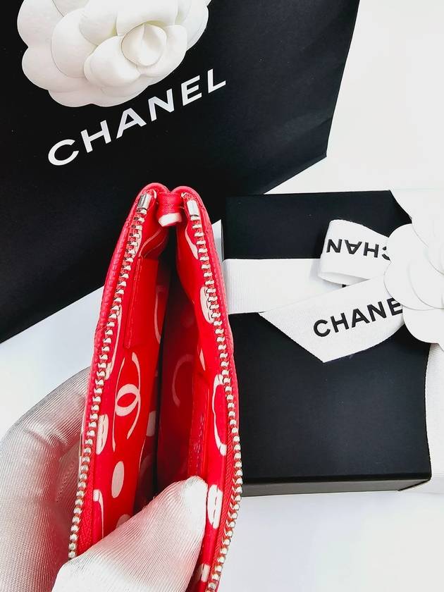 Mini Cosmetic Zipper Pouch Pouch Bag Dahong Caviar AP3833 - CHANEL - BALAAN 2