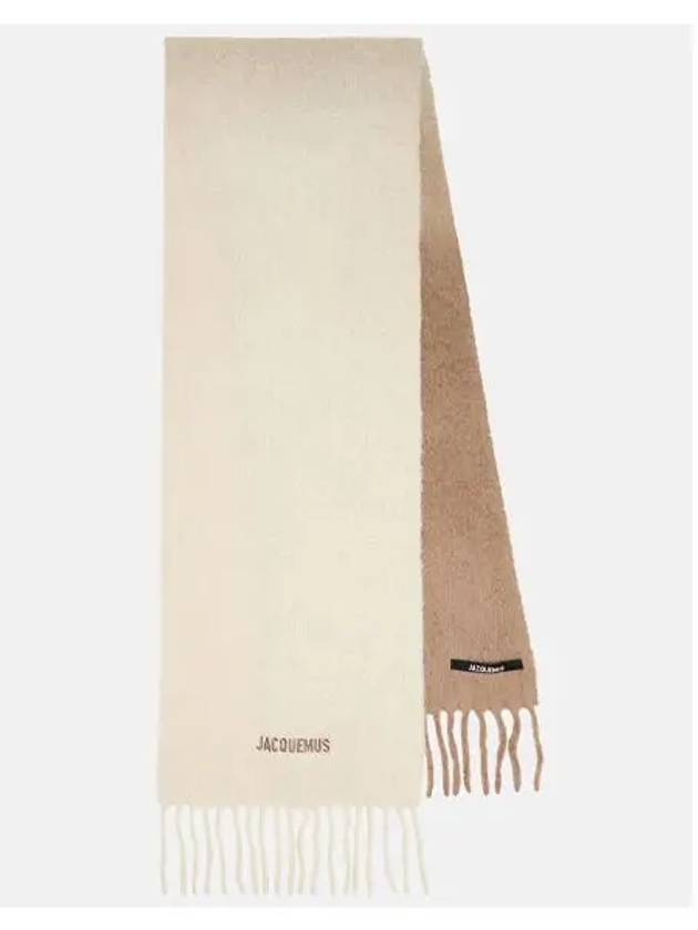 L'echarpe Moisson Embroidered Logo Alpaca Wool Muffler Beige - JACQUEMUS - BALAAN 3