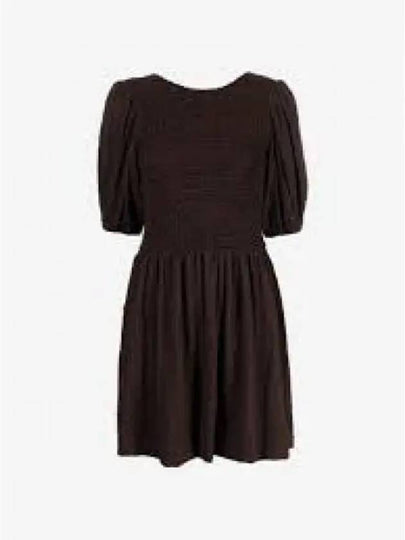 Women's Smoke Puff Sleeve Short Dress Brown - GANNI - BALAAN 2