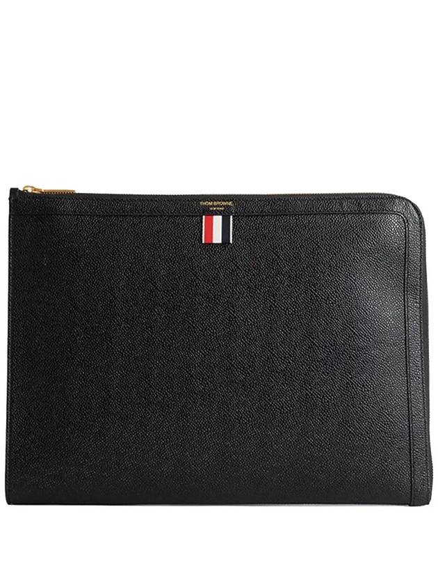 Three Stripes Tab Pebble Document Folio Clutch Bag Black - THOM BROWNE - BALAAN 2