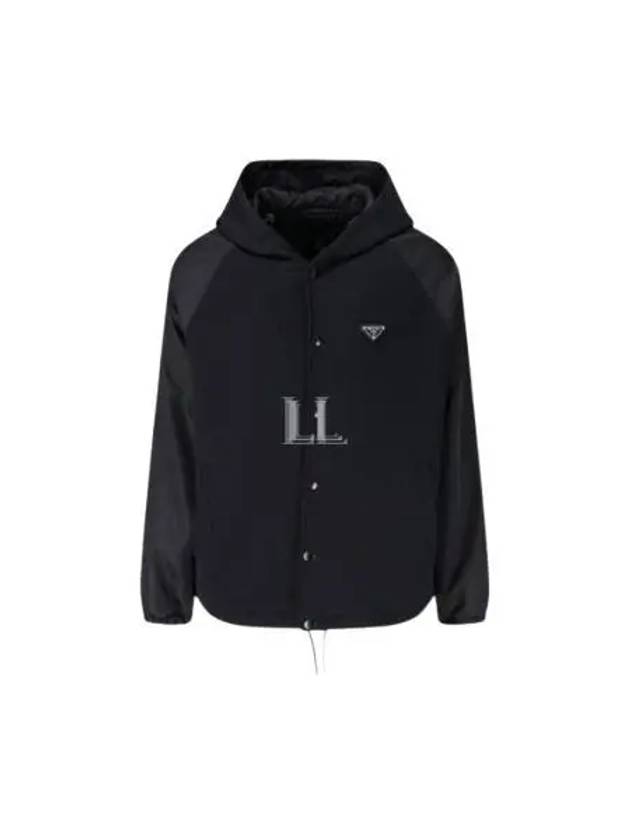 Triangle Logo Felpa Double Re-Nylon Zip-Up Hoodie Black - PRADA - BALAAN 2