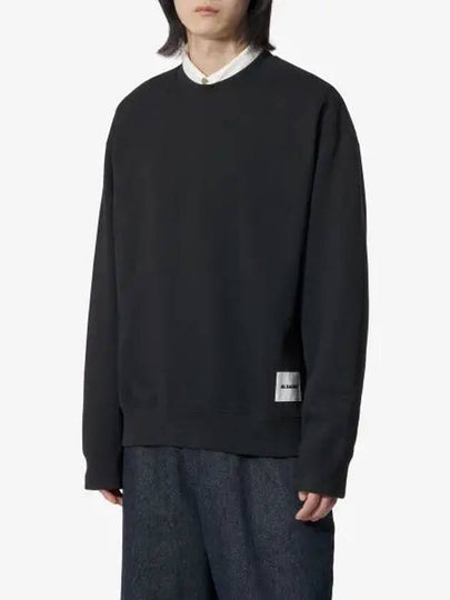 Logo Patch Crew Neck Cotton Sweatshirt Black - JIL SANDER - BALAAN 2