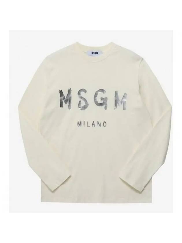 Milano Brushed Logo Cotton Long Sleeve T-Shirt Cream - MSGM - BALAAN 1