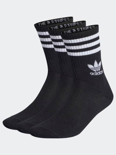 Logo Mid Cut Crew Socks 3 Pack Set Black - ADIDAS - BALAAN 2