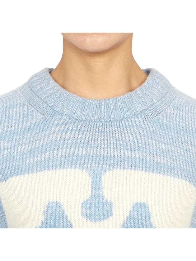 Graphic Wool Blend Knit Top Light Blue - GANNI - BALAAN.