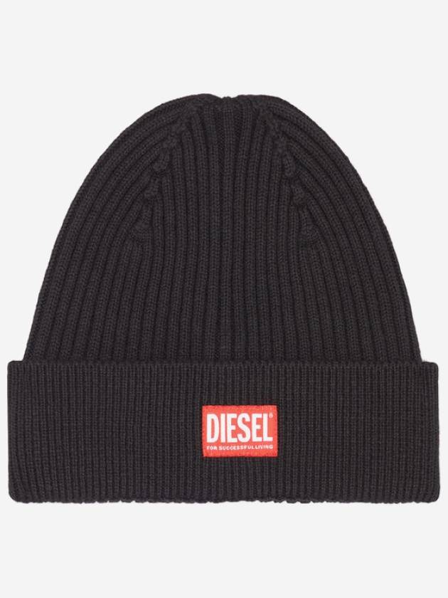 K Coder H Logo Patch Ribbed Beanie Black - DIESEL - BALAAN 2