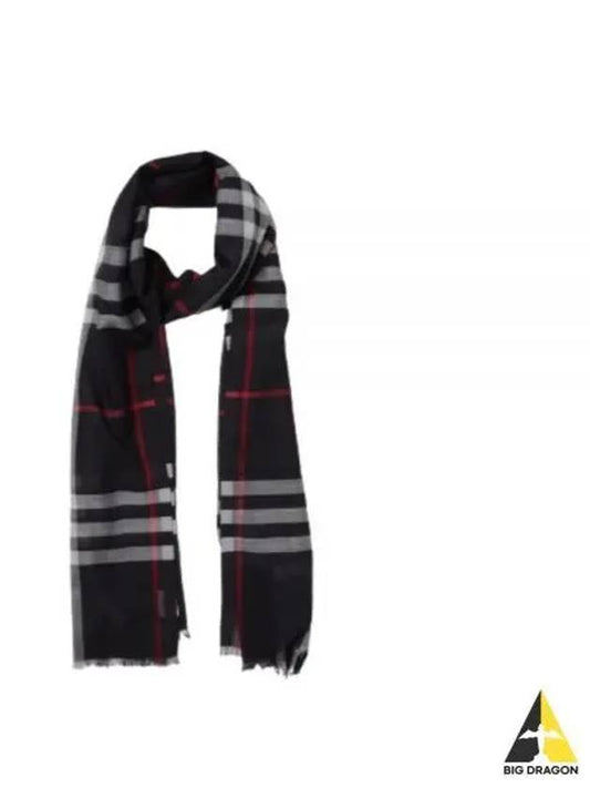 Checkered Wool Silk Scarf Navy - BURBERRY - BALAAN 2