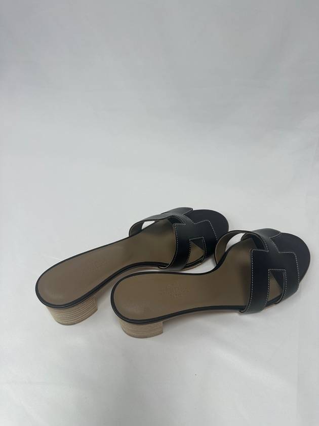 Oasis Calfskin Slipper Heels Noir Piqures Ecrues - HERMES - BALAAN 5