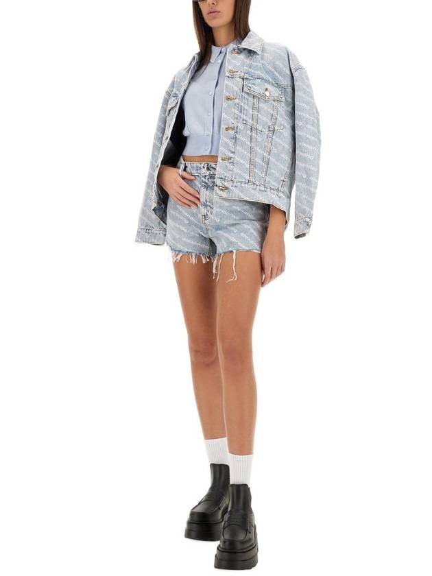 All-Over Logo Bite High Waist Denim Shorts Blue - ALEXANDER WANG - BALAAN 3