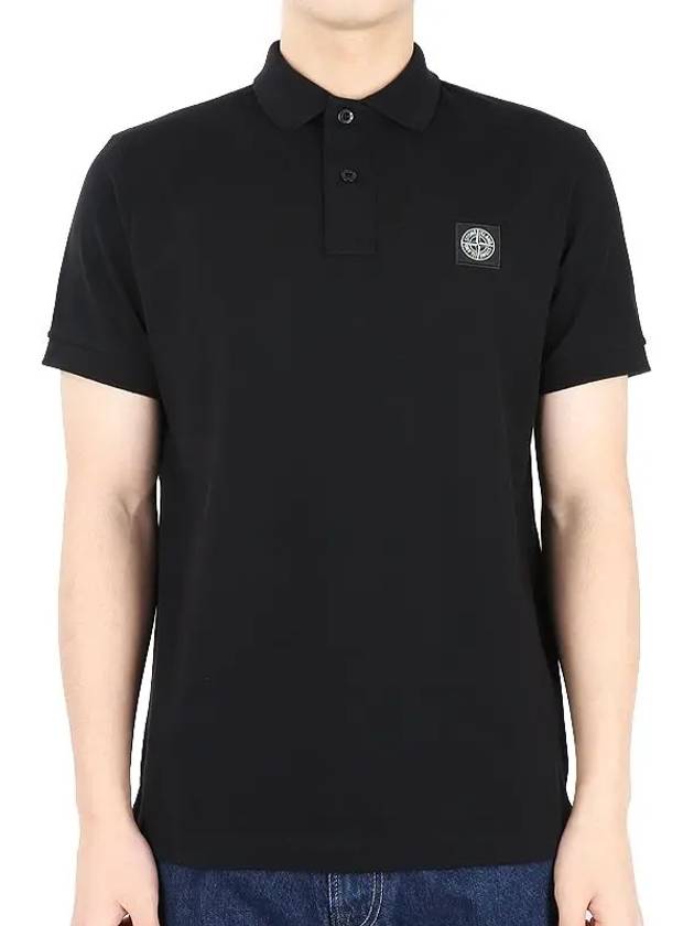 Men's Logo Patch Polo Shirt Black - STONE ISLAND - BALAAN.