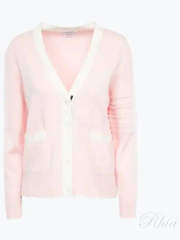 Milano Stitch V Neck Cardigan Pink - THOM BROWNE - BALAAN 2