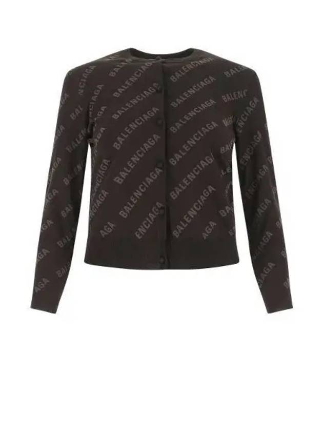 All-Over Logo Print Cotton Crop Cardigan Brown - BALENCIAGA - BALAAN 2