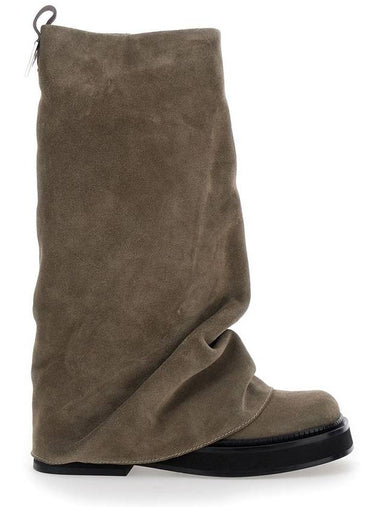 'Robin' Beige Boots With Logo Plaque On The Rear And Pull-Tab At The Heel In Suede Leather Woman - THE ATTICO - BALAAN 1