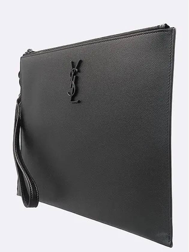 667686 Black Monogram Zippered Tablet Holder Clutch - SAINT LAURENT - BALAAN 3