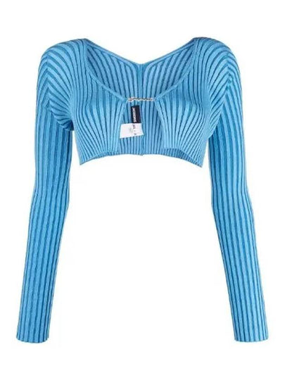 La Maille Pralu Micro Charm Logo Cardigan Light Blue - JACQUEMUS - BALAAN 2