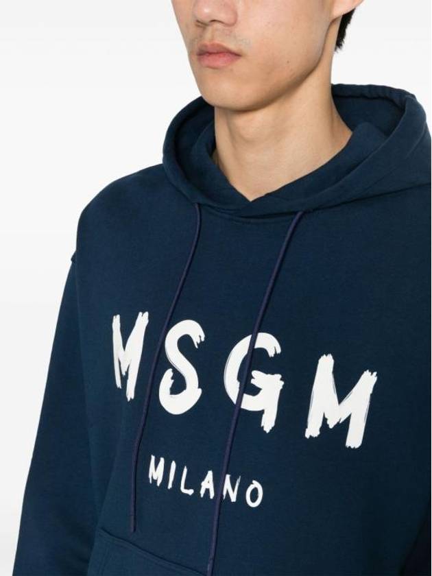 Brushed Logo Print Cotton Hoodie Navy - MSGM - BALAAN 4