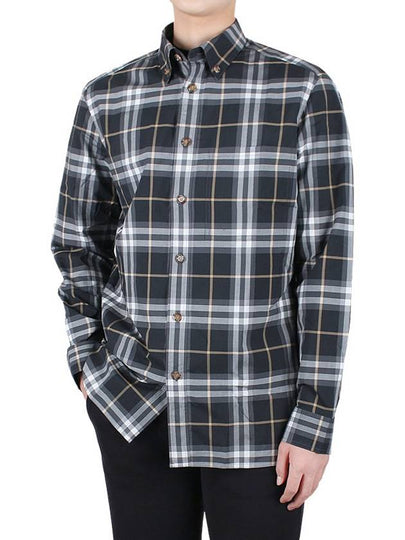 Button-Down Collar Checked Cotton Long-Sleeve Shirt Grey - BURBERRY - BALAAN 2