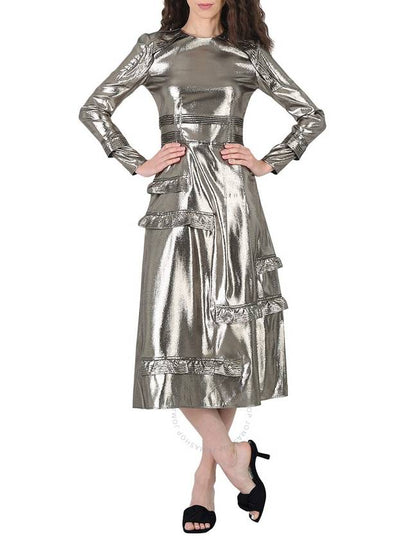 Burberry Silver Long Sleeve Dress With Stitch Detail, Brand Size 4 (US Size 2) - BURBERRY - BALAAN 2