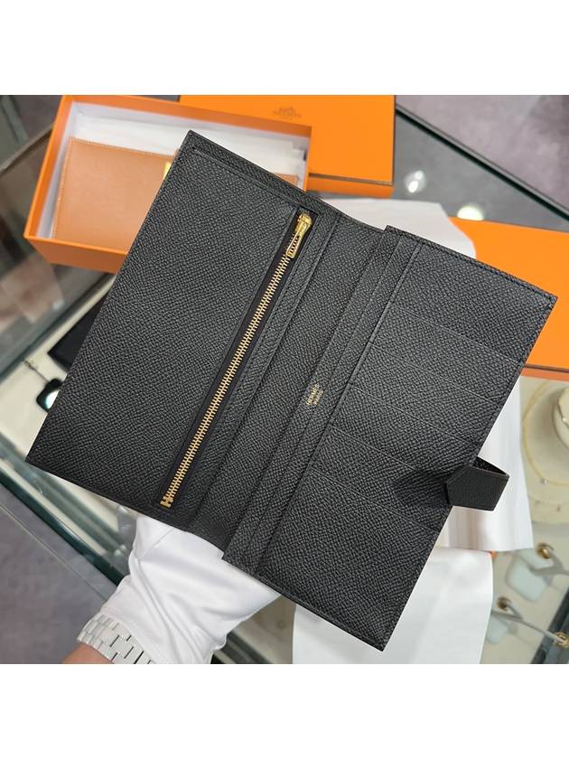 Wallet Absong Calfskin Bean Black Long - HERMES - BALAAN 2