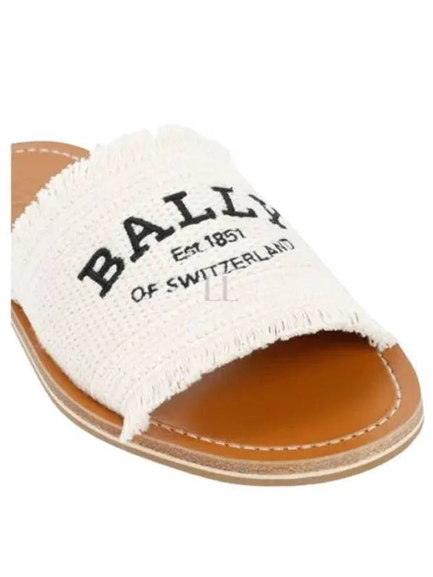 Embroidered Logo Bianca Flat Fabric Slippers Beige - BALLY - BALAAN 2