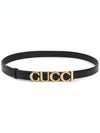 gold logo buckle thin leather belt black - GUCCI - BALAAN.