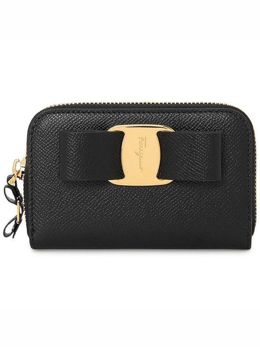 Vara Bow Zipper Card Wallet Black - SALVATORE FERRAGAMO - BALAAN 2