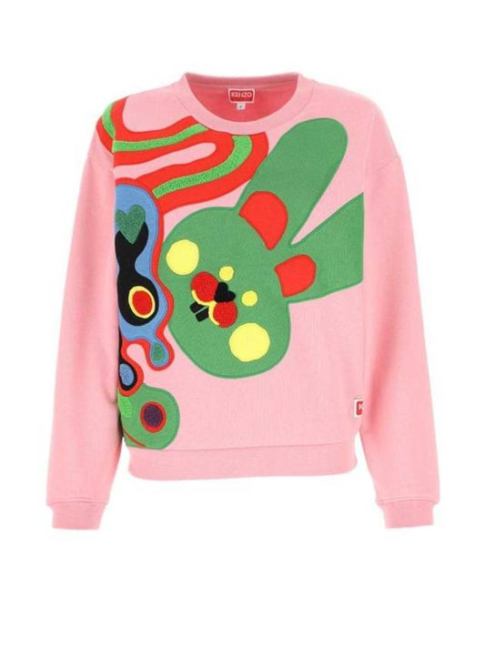 Motif Embroidery Cotton Sweatshirt Pink - KENZO - BALAAN 1