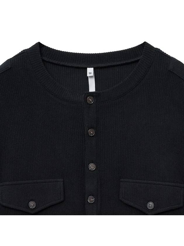 Ribbed henley neck long sleeve t shirt black - NOIRER - BALAAN 4