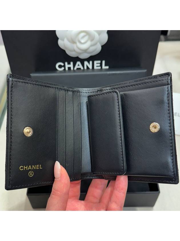 Classic Half Wallet Caviar Skin Black Brooch CC New Logo - CHANEL - BALAAN 4