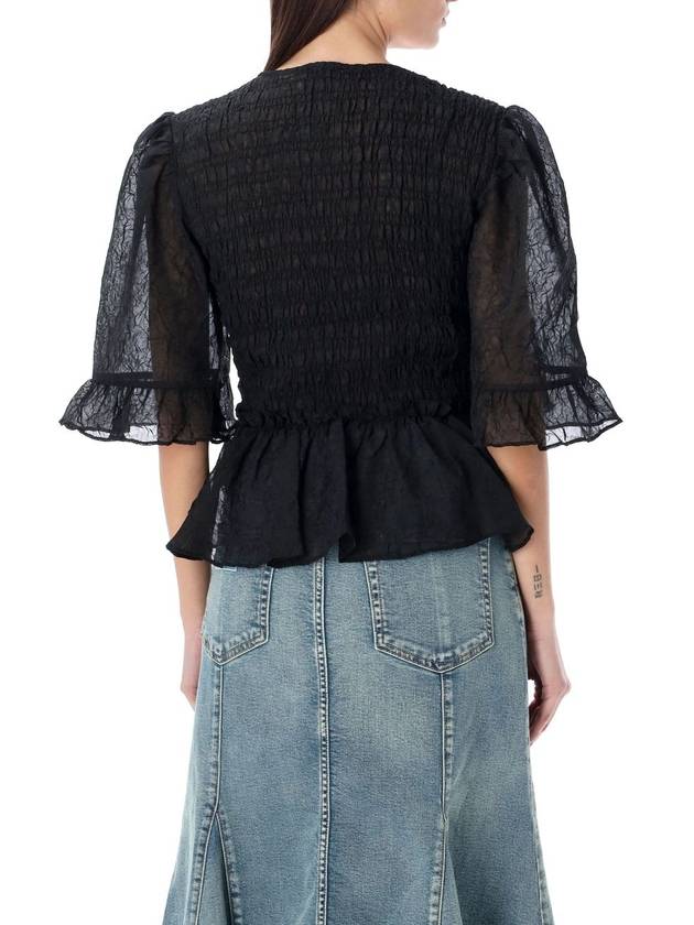 Crinkled Georgette Smock Blouse Black - GANNI - BALAAN 3