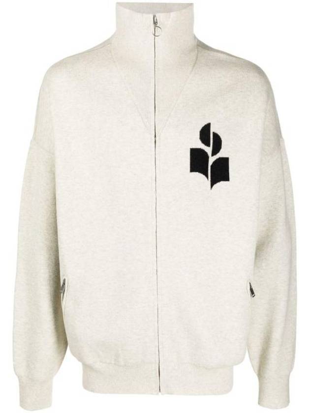 Logo High Neck Knit Zip-Up Cardigan Light Grey - ISABEL MARANT - BALAAN 1