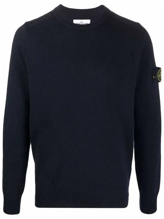 Men's Waffen Patch Round Neck Knit Top Navy - STONE ISLAND - BALAAN 2