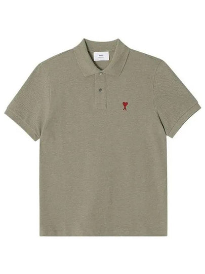 Men's Heart Logo Polo Shirt Heather Sage - AMI - BALAAN 2