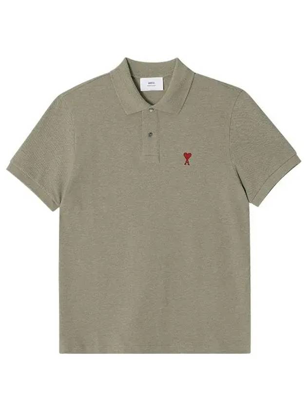 Men's Heart Logo Polo Shirt Heather Sage - AMI - BALAAN 3