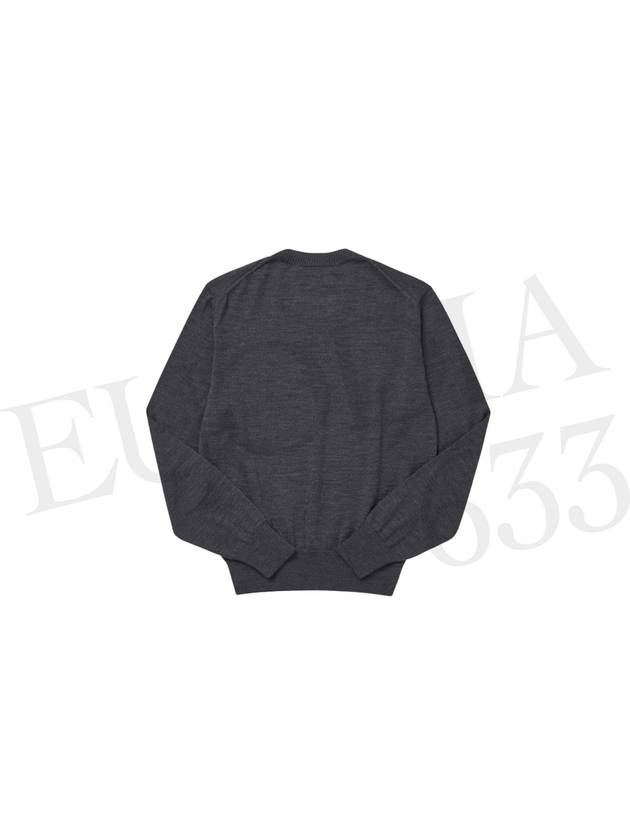 Heart Embroidered Logo Crew Neck Knit Top Heather Grey - AMI - BALAAN 3