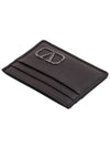 Signature V Logo Leather Card Wallet Brown - VALENTINO - BALAAN 5