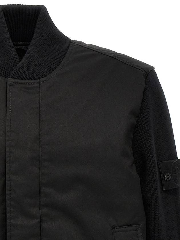 450F2 Ghost Performance Twill Wind Resistant Wool-TC Bomber Jacket Black - STONE ISLAND - BALAAN 5