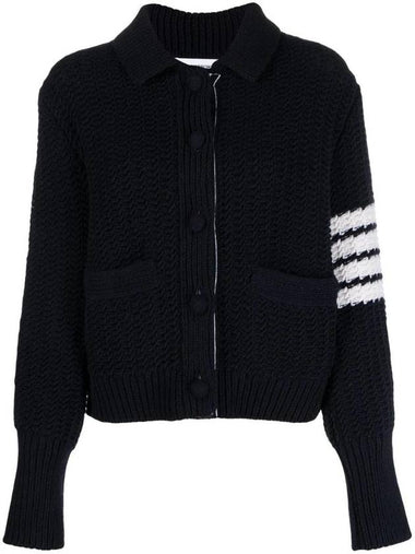 4 Bar Button Merino Wool Polo Cardigan Navy - THOM BROWNE - BALAAN 1